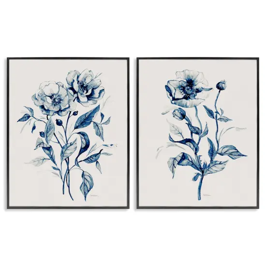 Stupell Industries Blue Sketched Flowers 2pc Framed Giclee Wall Art Set Design by Carol Robinson {1}