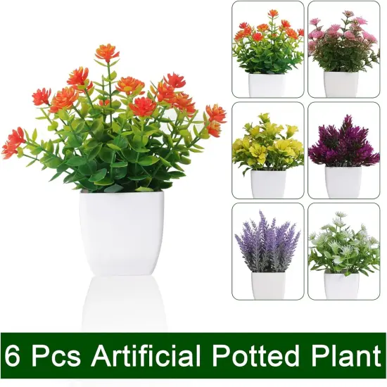 6pcs Artificial Pot Flowers Small Fake Plants with Pot Mini Potted Plants for House Office Tabletop Decoration {2}