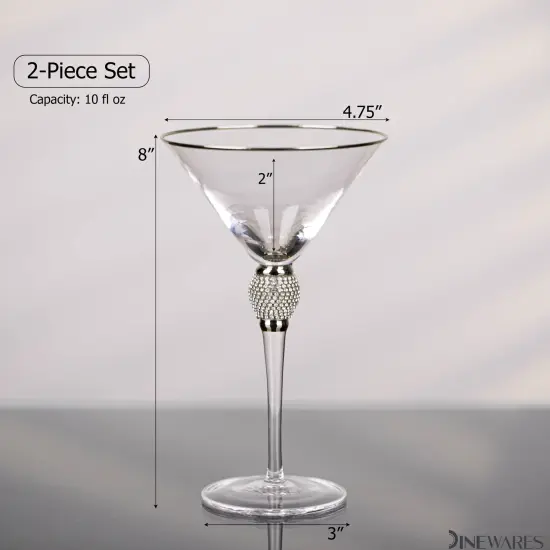 Premium Clear Stem Crystal Martini Glasses with Rim and Diamond-like Rhinestones, Elegant 10oz Glassware Set for Cosmopolitan, Vodka, Gin and Other Cocktails, Fancy Manhattan Drinkware {3}