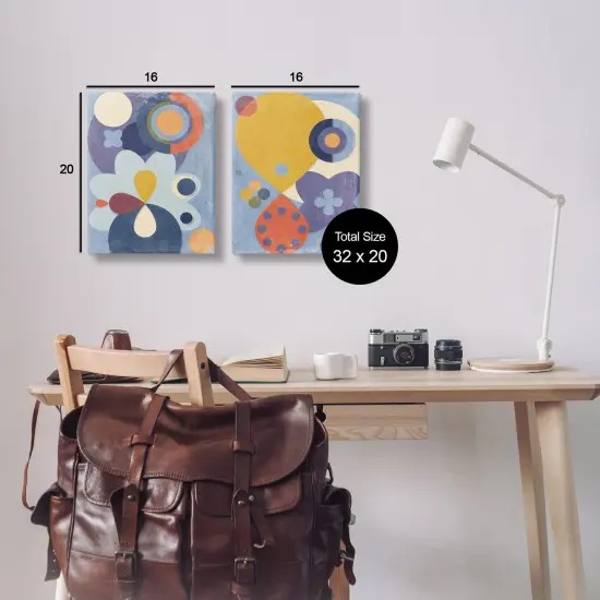 Stupell Industries Retro Shapes on Blue 2pc Canvas Wall Art Set Design by Victoria Barnes  {3}