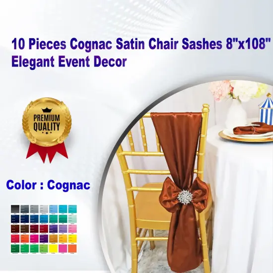 10 Pieces Cognac Satin Chair Sashes 8"x108" Elegant Event Decor {1}