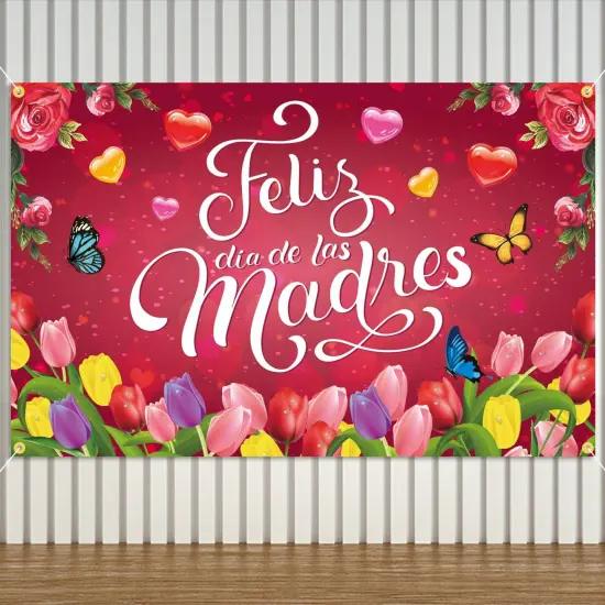 Rose Red Feliz D&iacute;a De Las Madres Backdrop Banner 71 x 45 Inch {5}