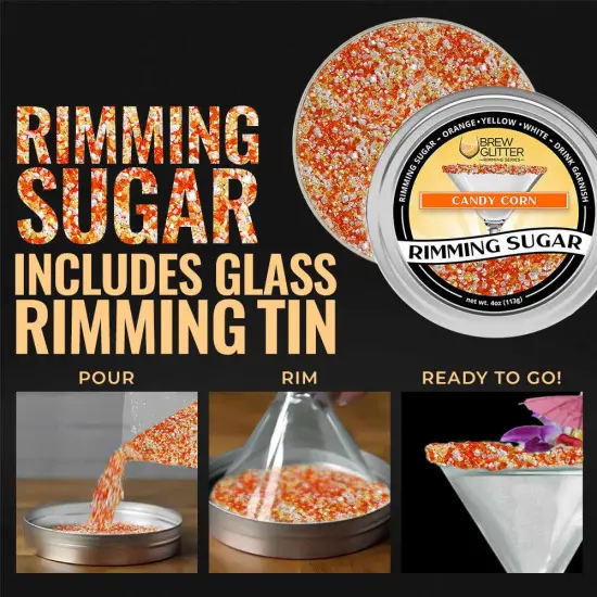 Brew Glitter - Candy Corn Themed Rimming Sugar (4oz, 1x Bar Tin) Cocktail Garnish for Mixed Drinks & Refreshments {4}