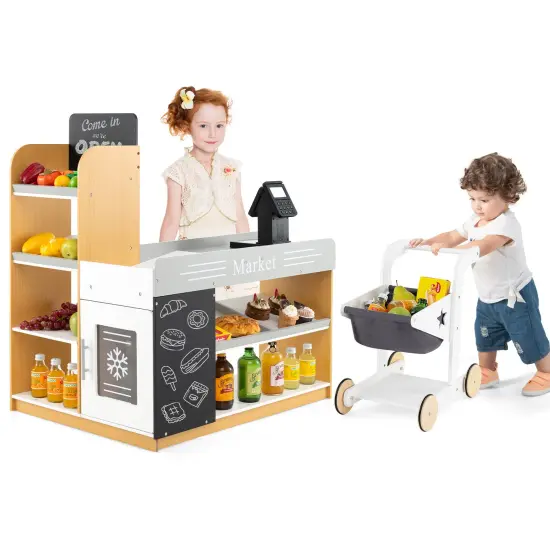 Pretend Play Grocery Store Set with Shopping Cart and 2 Chalkboards-White {4}