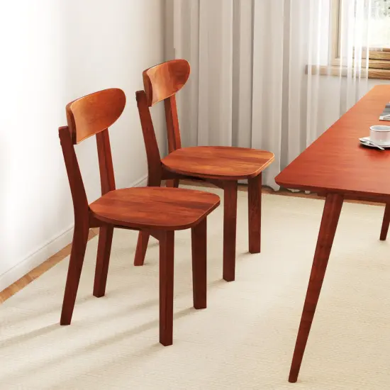 Solid Wood Dining Chair Set of 2 with Curved Backrest and Rubber Wood Frame-Espresso {2}
