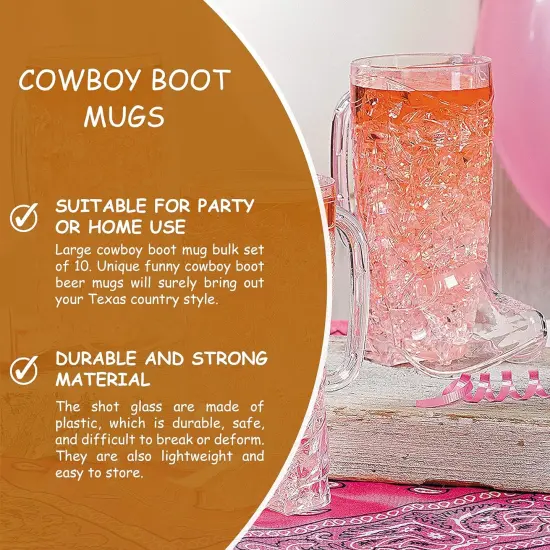 4E's Novelty 10 Pack Cowboy Boot Mugs &ndash; 17 oz Plastic Beer Mugs for Party Supplies {5}