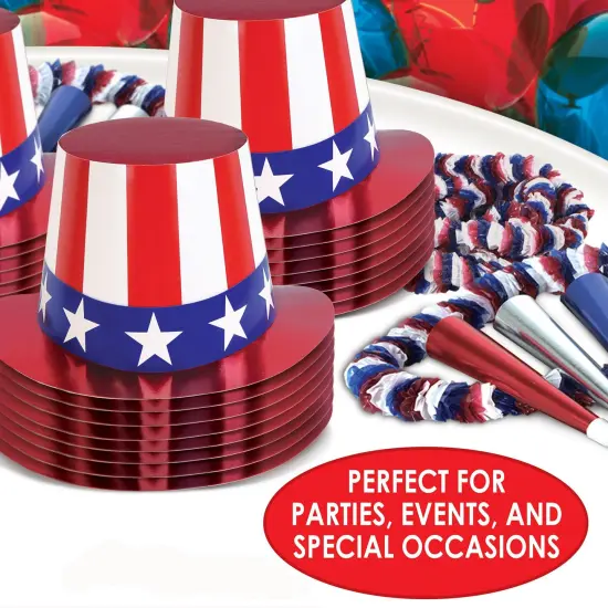25 Pack Bulk Patriotic Party Red, White & Blue Hi-Hat {5}