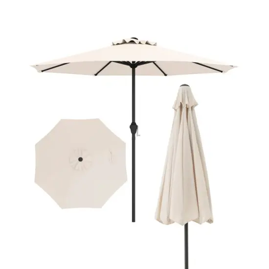 Fabric Outdoor Heavy Duty Market Umbrella with Crank Handle, 8 Sturdy Ribs, UV Protection Beige {9}