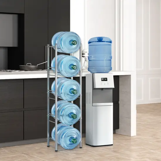 Silver 5 Gallon Water Jug Rack, 5-Tier Water Bottle Holder Storage Rack, Water Jug Organizer for Kitchen, Office, Garage {6}