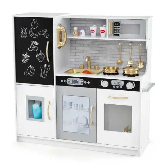 Wooden Pretend Play Kitchen Set for Toddlers, Boys & Girls Ages 3-6 with Cooking Accessories White & Golden {3}