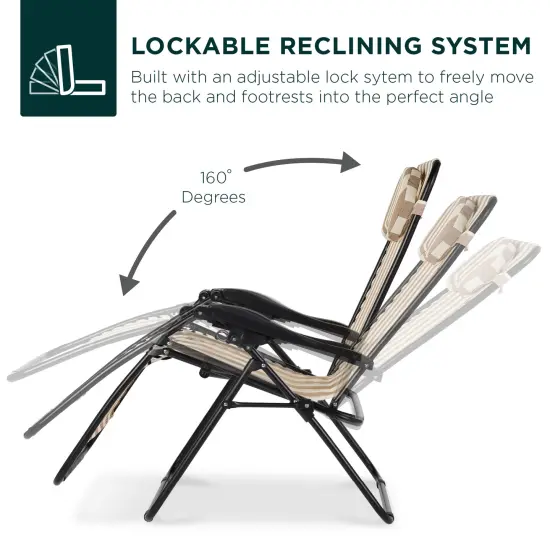 Best Choice Products Oversized Zero Gravity Chair, Folding Outdoor Patio Recliner w/ Cup Holder Tan Striped {4}