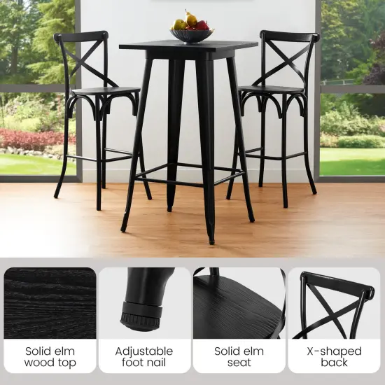 3 Piece Pub Table and Bar Chair Set - Steel Square Bar Table and Bar Chair Set Black {4}