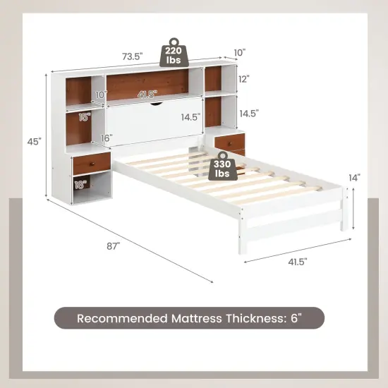 Bed Frame with Storage Headboard and Nightstands-Twin Size {4}