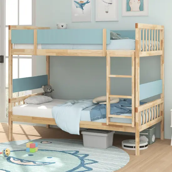Wooden Twin Over Twin Convertible Bunk Bed with Guardrails and Under-bed Storage Natural {2}