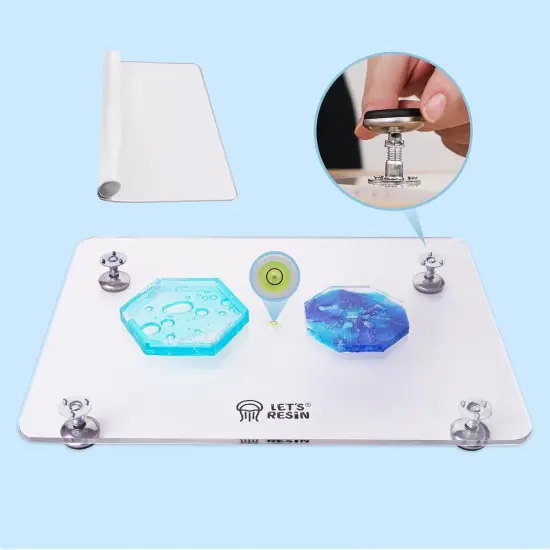 LET'S RESIN Leveling Table for Resin, 16''x 12'' Acrylic Adjustable Resin Leveling Table with Silicone Mat, Multipurpose No Installation Required Self Leveling Board for Resin Molds, Waves, Epoxy {1}