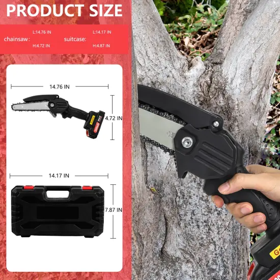 6" Handheld Cordless Chainsaw Electric Mini Chainsaw 2 Battery Chain Wood Cutter {2}