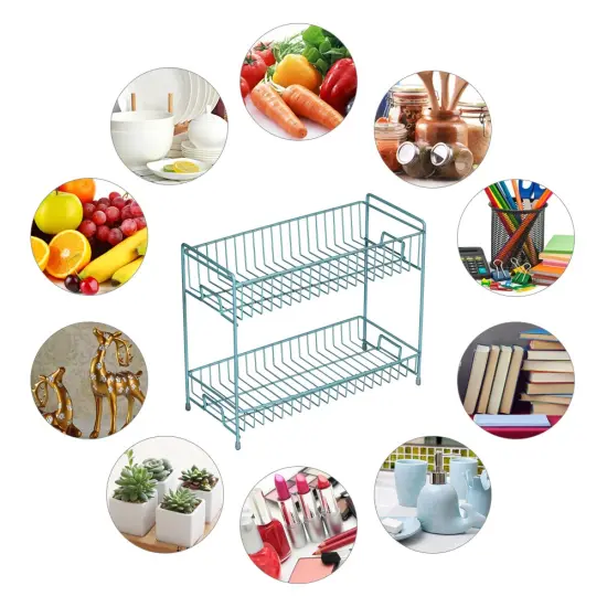 Blue 2-Tier Spice Rack for Countertop, Kitchen Storage Organizer Shelf Counter Shelf Under Sink Cabinet Organizer for Kitchen Bathroom Office {3}