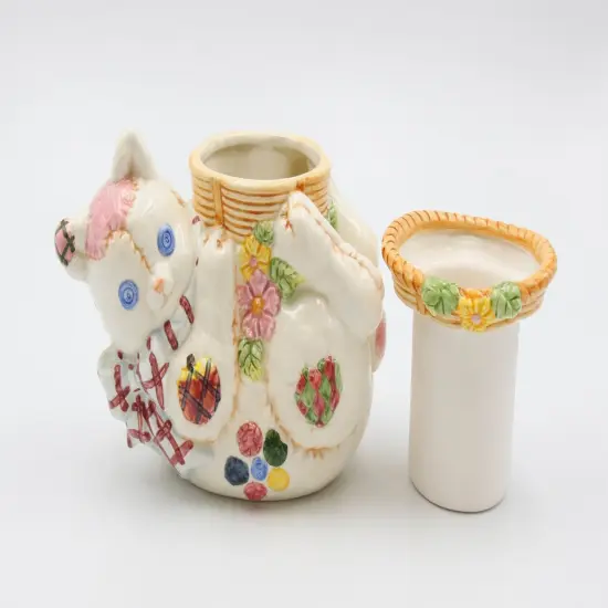 Ceramic Cat Doll Holding Up Mini Planter, Home Decor, Gift for Cat Lover, Gift for Her, Gift for Mom {3}