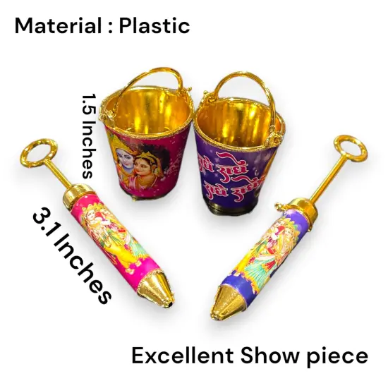 Laddu Gopal Pichkari Balti Set for Holi Festival Radha Krishna Printed Bucket Pickari for Laddu Gopal Ji Holi Acrylic Balti Pichkari Lord Krishna Toys Holi Puja Favors Babyshower Gifts {7}