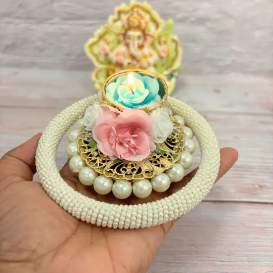 Rose Pearl Tealight Candle Holders &ndash; Rangoli Indian Diya T-light Stand for Centerpiece, Dining Table, Home & Temple Decor &ndash; Diwali, Christmas, Thanksgiving & Housewarming Gift {5}
