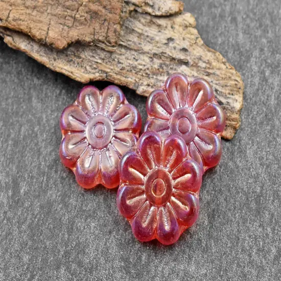 *6* 18mm Ruby Red Luster AB Daisy Flower Beads {2}