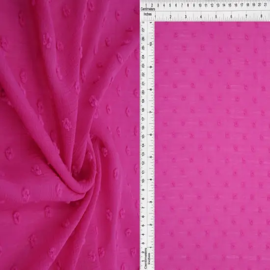 1 Yard Waffle Swiss Dot Chiffon Woven Fabric Textured Sheer Soft Drapery 59/60" Width FUSCHIA {1}
