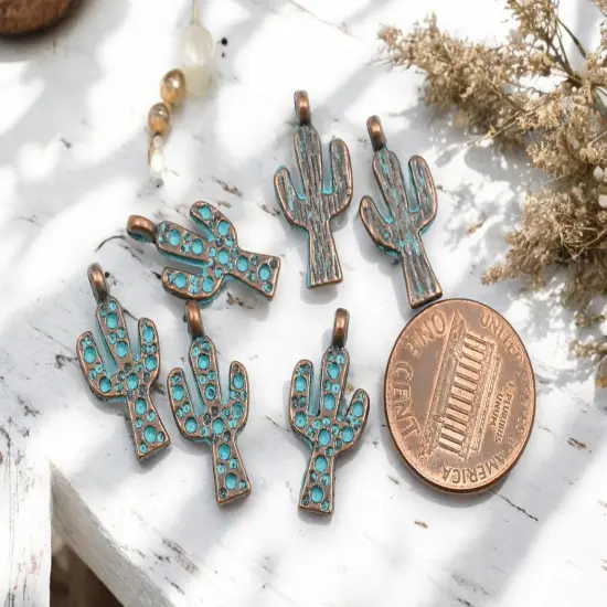 *100* 20x10mm Copper Patina Cactus Charms {3}