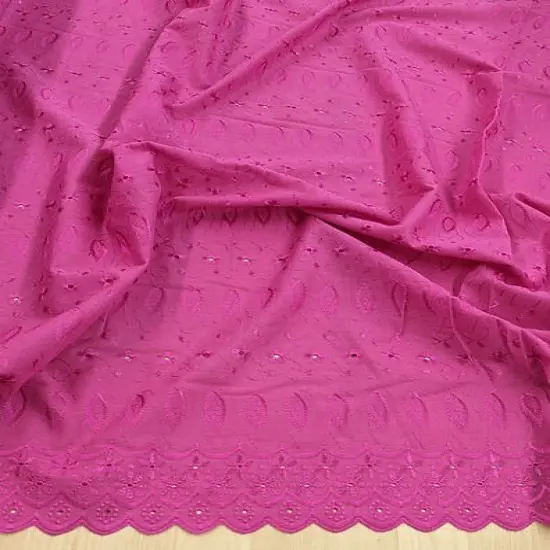 1 Yard Cotton Eyelet Fabric 44/45&Prime; Wide PolyCotton Blend with Embroidered Floral Design Fuchsia {1}