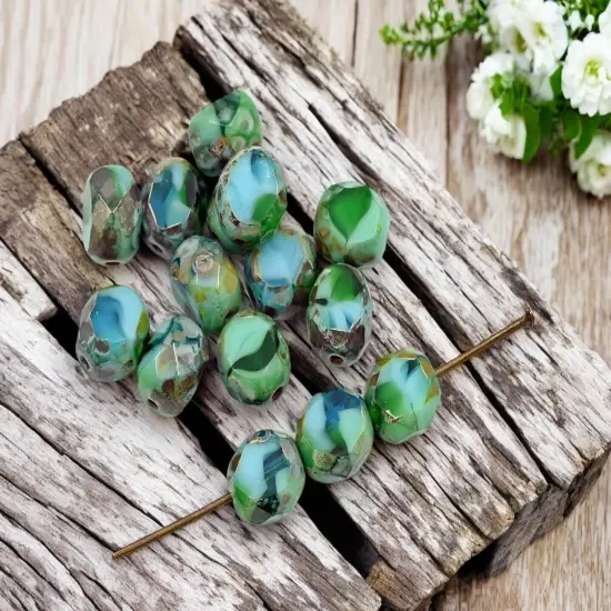 *15* 8mm Blended Turquoise Picasso 2 Cut Faceted Round Beads {1}