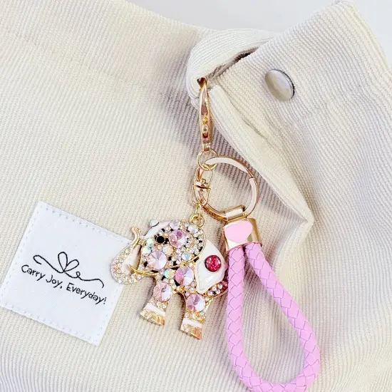 Wrapables Crystal Bling Keychain, Keyring Purse Handbag Pendant Charm, Pink Elephant {4}