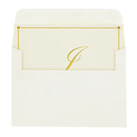 Gold Foil Letter I Personalized Blank Note Cards with Envelopes 4x6, Initial I Monogrammed Stationery Set (Ivory, 24 Pack) White {6}