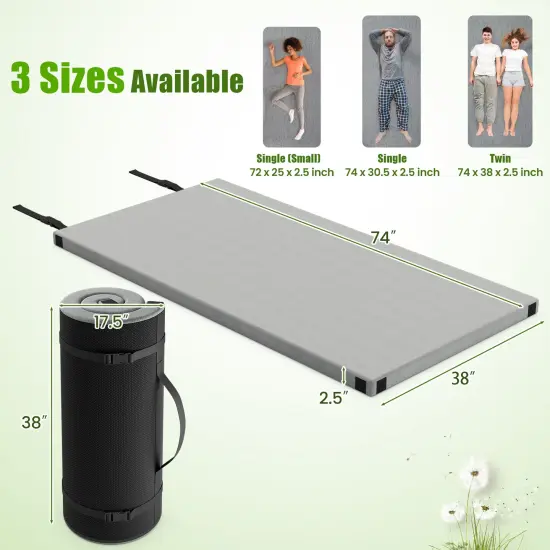 Memory Foam Outdoor Camping Mat Foldable Sleeping Pad with Waterproof Plush Cover and Carry Strap Grey {5}