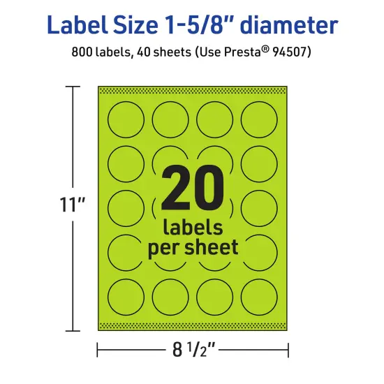 Avery Bright Green Paper Labels, 1-5/8" Diameter Round {5}