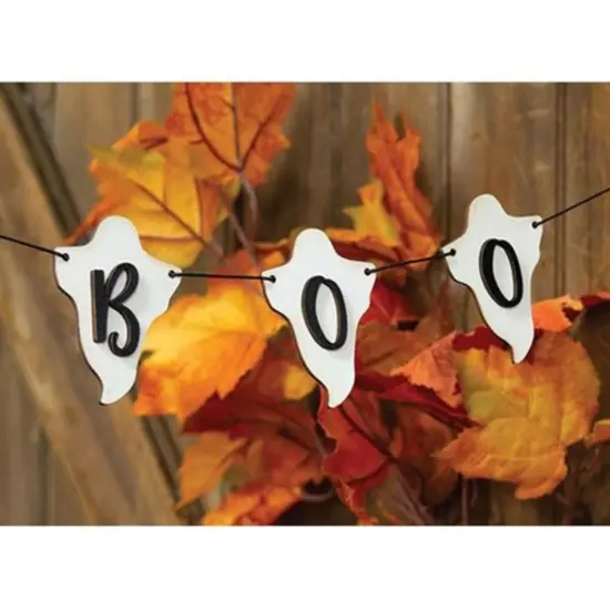 BOO Ghost Garland with Wood Cutouts and Jute Rope for Halloween Decor {2}