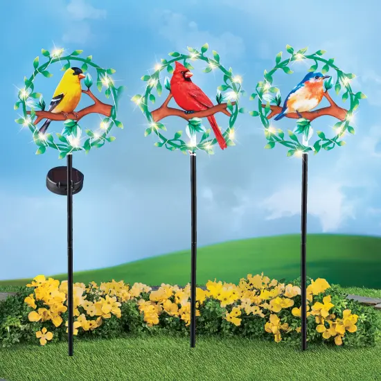 Collections Etc Solar Powered LED Lighted Bird Stakes - Set of 3 {1}
