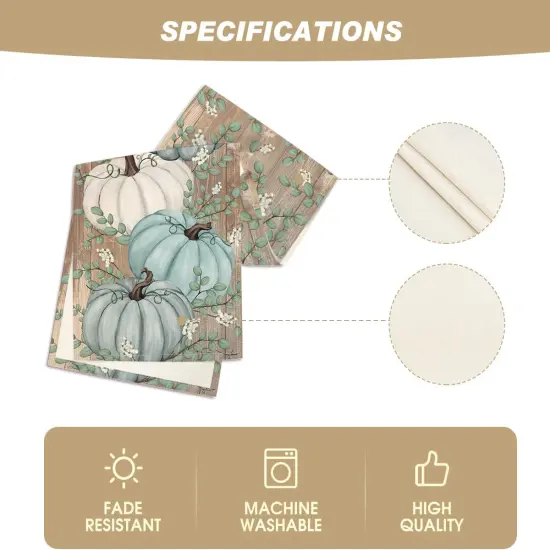 Pumpkins Eucalyptus Leaves Fall Table Runner - 13x72 Inch (Wood-Blue) {4}