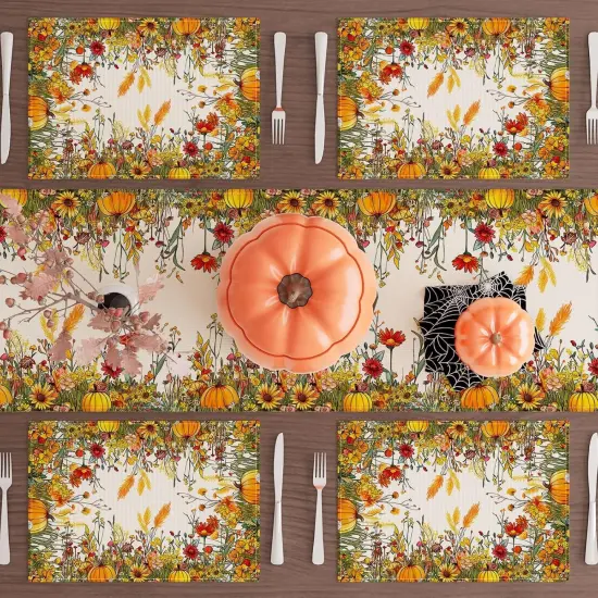 Set of 4 Wild Flowers Pumpkin Placemats - 12x18 Inch {4}