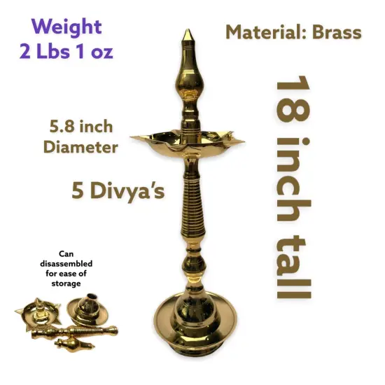 2 CT Brass Oil Lamp DiyaSamai Deepak Lamp Kerala Traditional Kutthu Vilakku Panchmahal Deepam for Home Temple Mandir Office Diwali Decoration - Deepawali Return Gift {6}