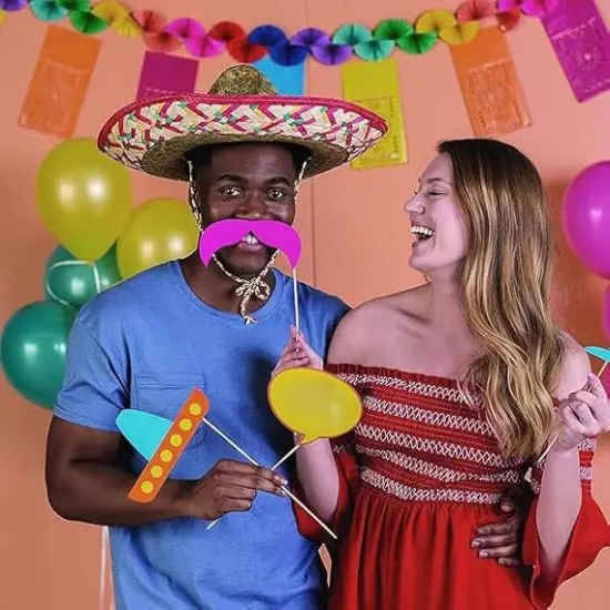 4E's Novelty 4 Pack Bulk Sombrero Hat Made Of Straw With Colorful Serape Trim And Chin Strap, Perfect Cinco De Mayo Hats For Adults Or A Giant Sombrero Hat Look Suits In mexico Sombreros For Party {3}