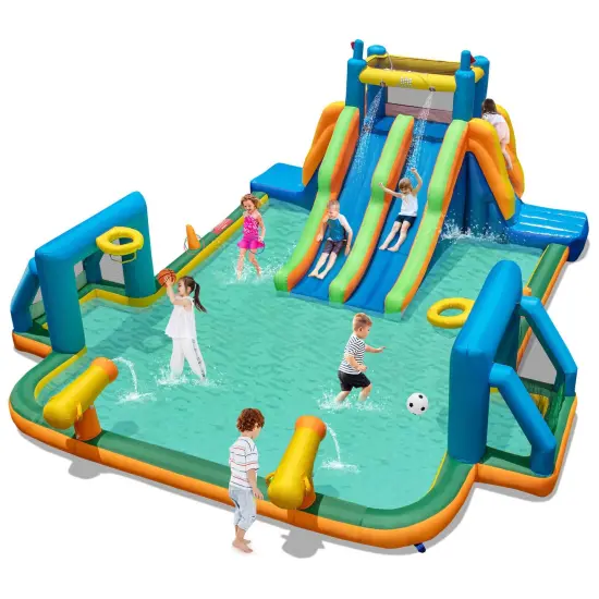 Costway Inflatable Water Slide with 2 Long Slides Pool Climbing Walls Blower Excluded/with 950 W Blower {1}
