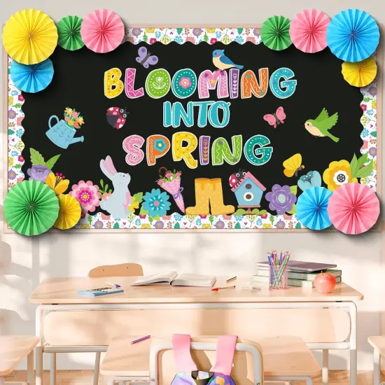 75 Pcs Spring Flowers Decorations Bulletin Board Set {4}