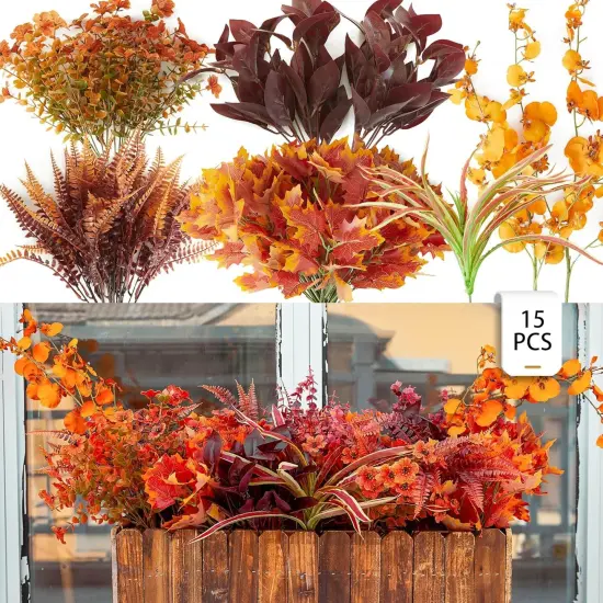 15 Bunches Artificial Fall Flowers Faux Fake {1}