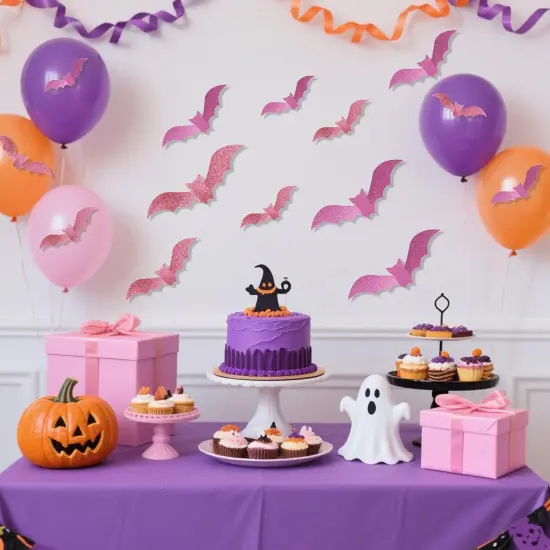 Halloween 3D Glitter Paper Bats Wall Decorations - 48Pcs {3}