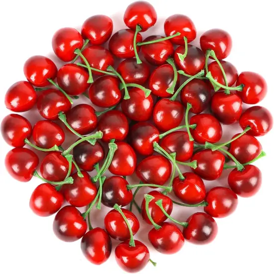 50pcs Artificial Fruit Cherries,Lifelike Fake Cherry Simulation Decor {1}