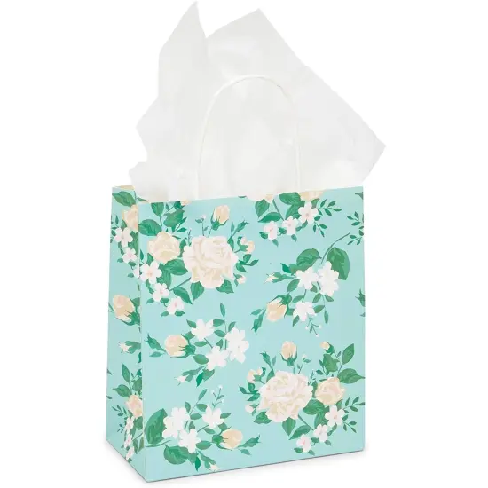 Small Floral Kraft Gift Bags with Handles in 4 Colors (8 x 9 x 4 in, 12 Pack) Multicolor {5}