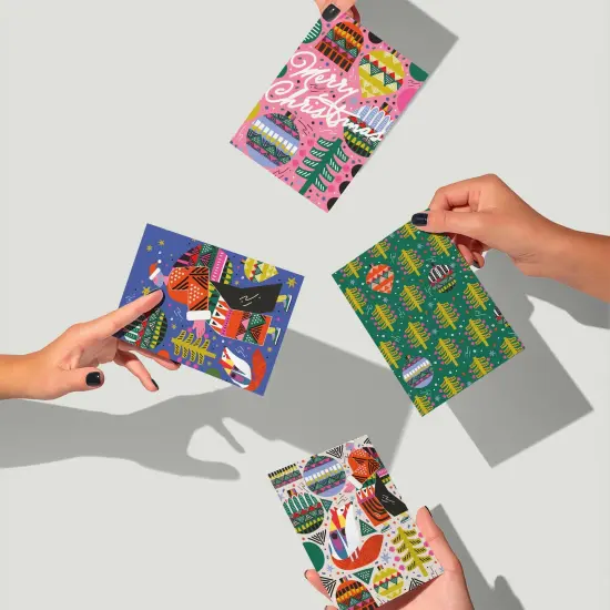 Folk Art Christmas Cards - 24-Pack Holiday Greeting Cards with 4 Vibrant and Colorful Designs, Perfect for Sharing Merry Christmas & Holiday Wishes, Blank Inside for Personalized Messages - Unique and Artistic Stationery Set {2}