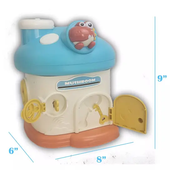 Kitcheniva Kids Cartoon Mushroom House Piggy Bank Key Lock Saving Cash Coin Money Can Toy Powder blue {2}