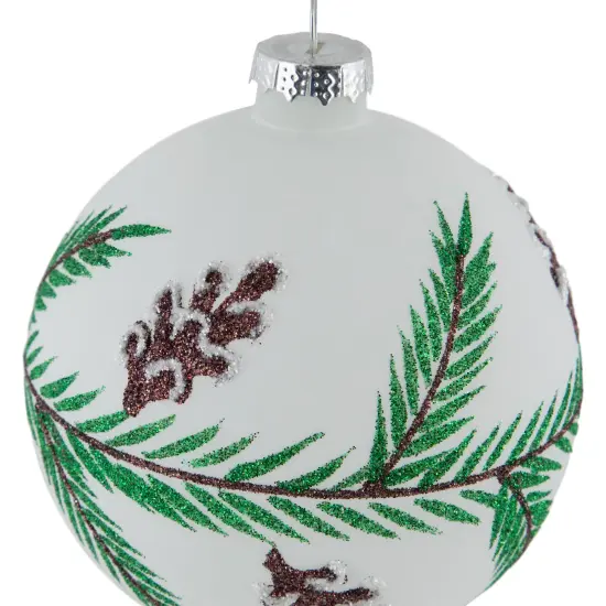 Northlight Glittered Glass Ball Christmas Ornaments with Pine Cones- 4" (100mm) - 4ct Green {6}