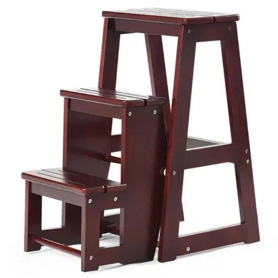 Portable Folding Step Stool Solid Pine Wood Lightweight Foldable Step Ladder for Home and Office Coffee {6}