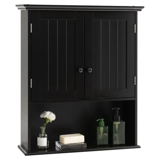 2-Door Wall Mount Bathroom Storage Cabinet with Open Shelf Espresso {7}